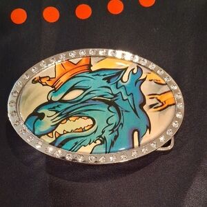 DRAGON KING Oval Belt Buckle with Rhinestone Trim
